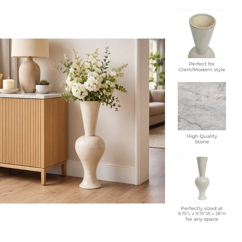 Artistic Sculptural Pedestal Tall Vase for Home Decor - Ivory