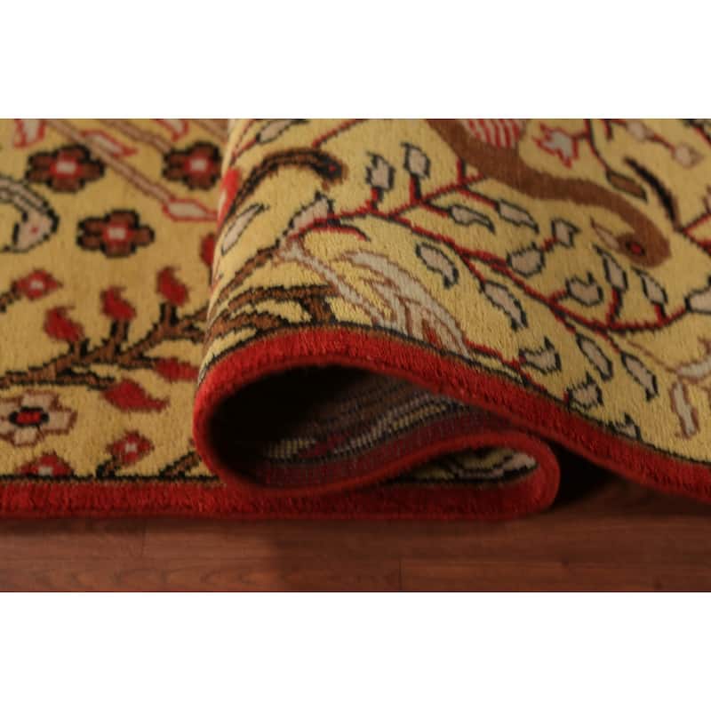 Animals Design Yellow Ziegler Indian Runner Rug Handmade Wool Carpet - 2'6"x 8'0"