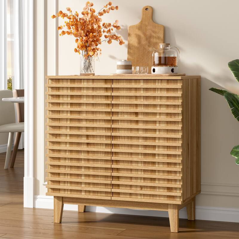 Fluted Sideboard Buffet Cabinet with Adjustable Shelves