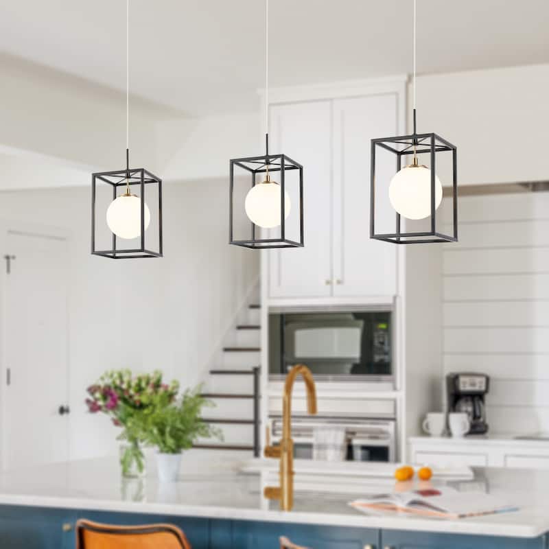1-Light Modern Globe Glass LED Pendant Lights Kitchen Island Lights for Dining Room