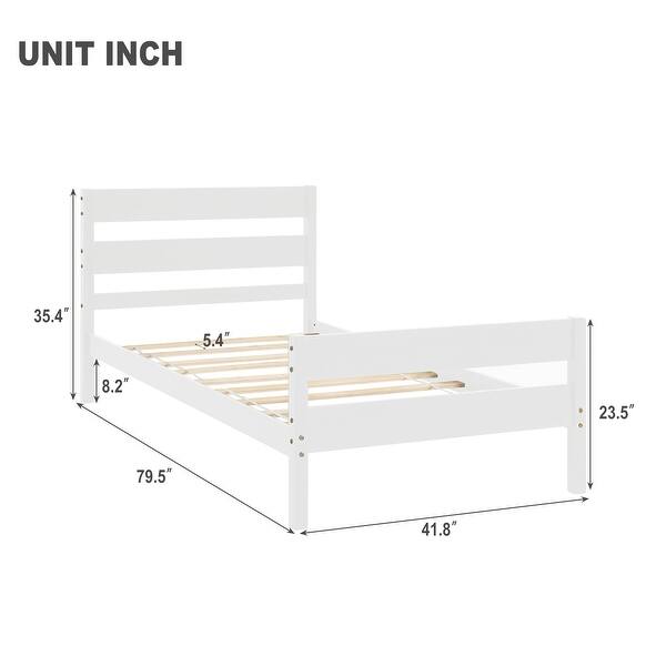 dimension image slide 2 of 3, Twin Platform Bed with Storage, Headboard, and Footboard - White Pine Wood, Space-Saving Design