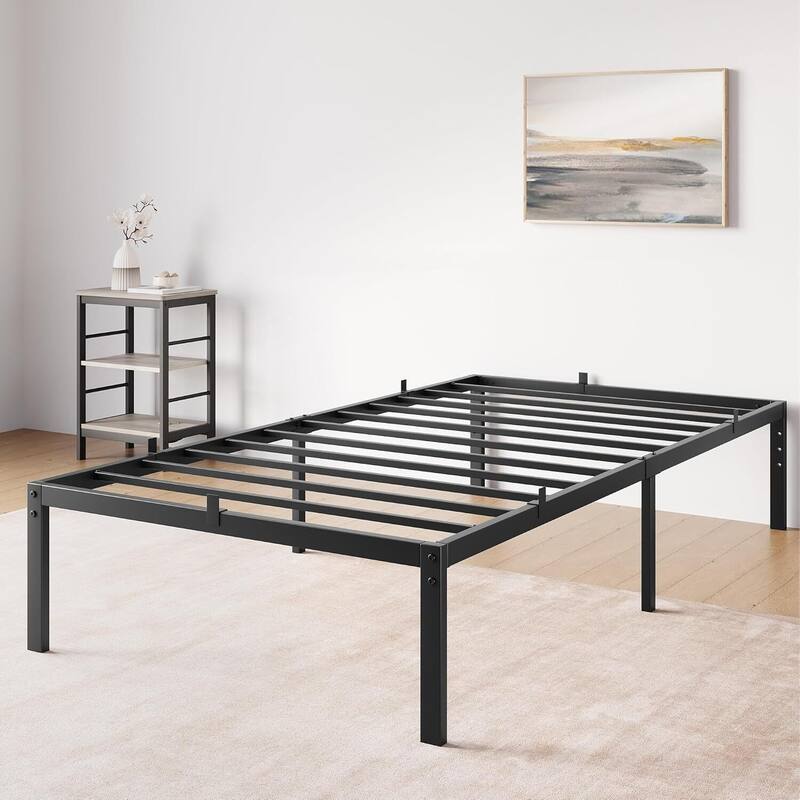 Bed Frame No Box Spring Needed, Heavy Duty Queen Platform Metal Bed Frame with Metal Slats