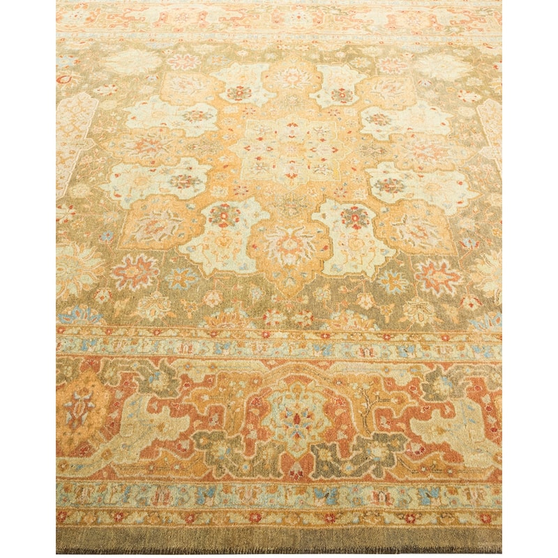 Overton Hand Knotted Wool Vintage Inspired Traditional Mogul Green Area Rug - 6' 2" x 9' 9"