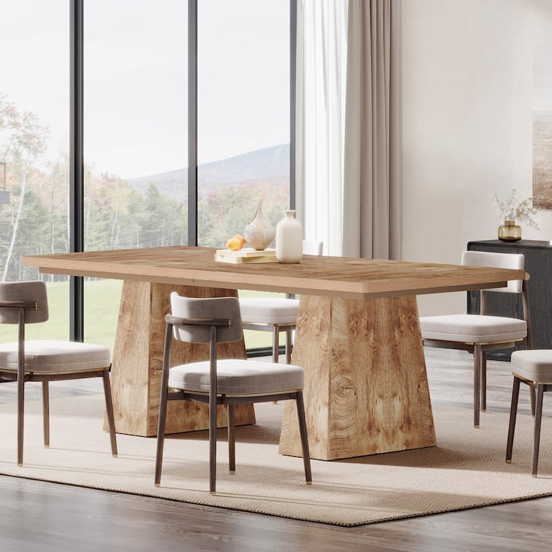 63 Inches Farmhouse Dining Table with Sturdy Pedestal Base - 31.1"D x 63"W x 29.5"H