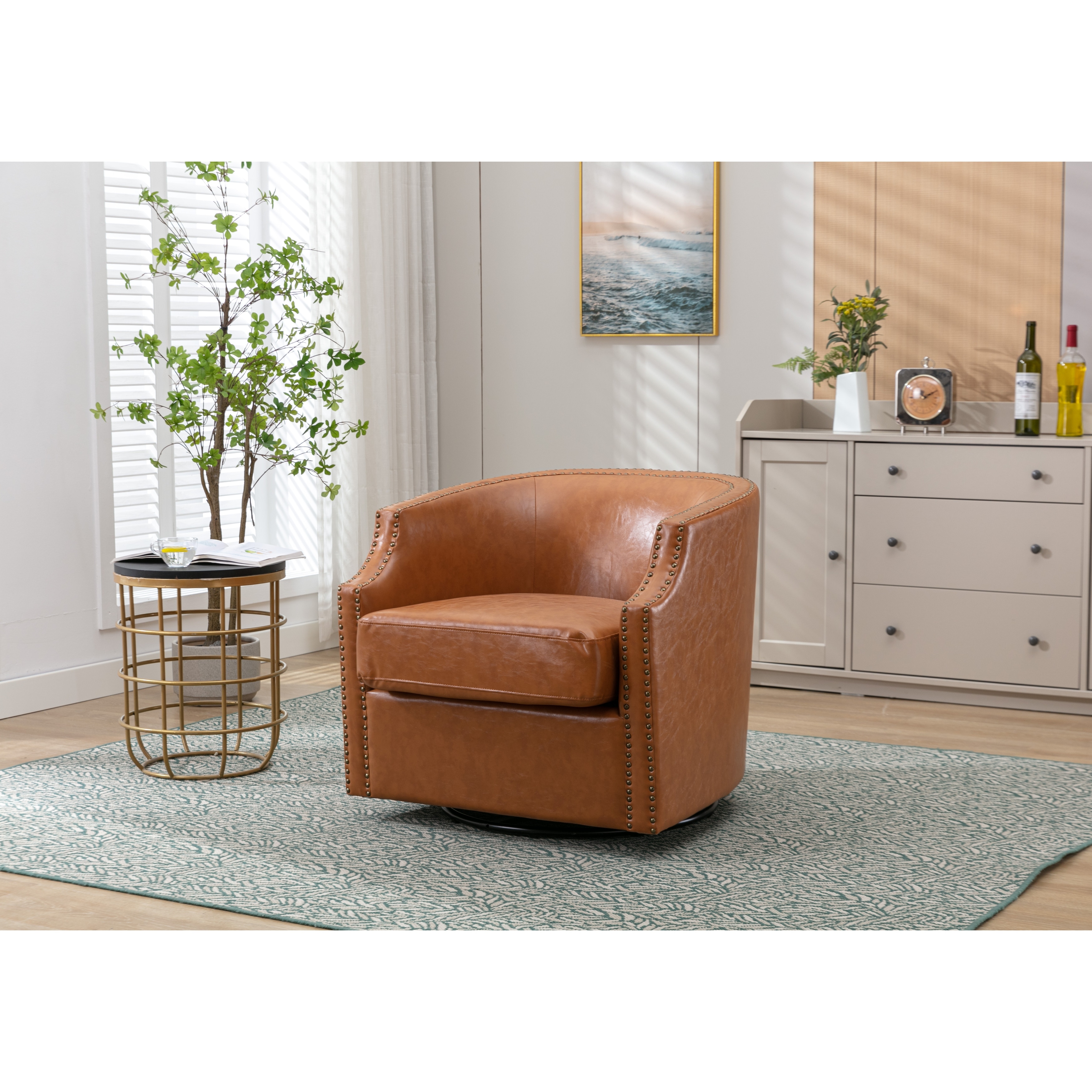 Living Room Accent Chairs Swivel Chair with Nailheads Barrel Chair