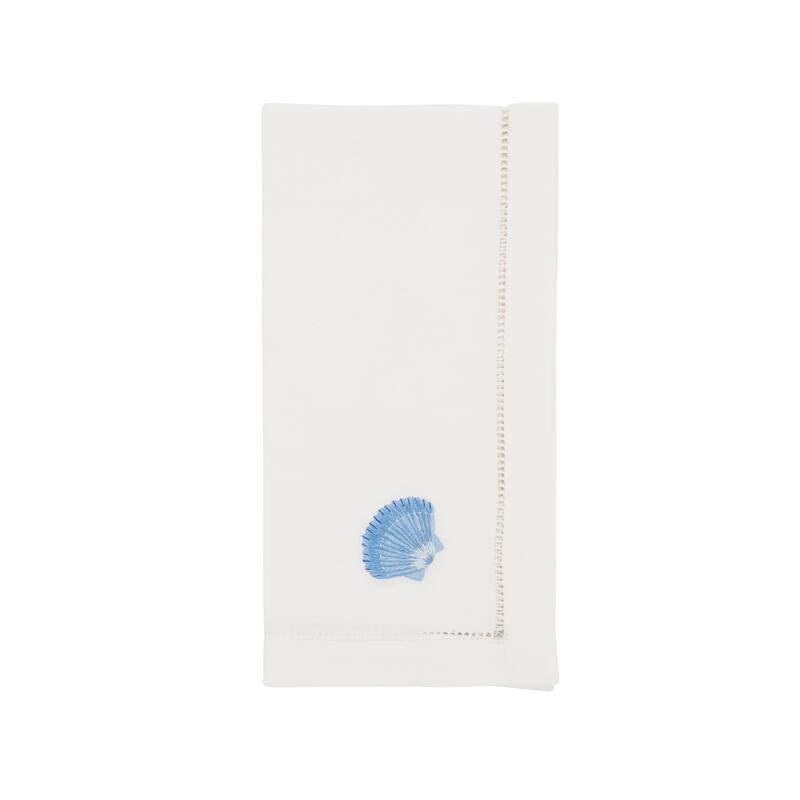 Embroidered Seashell Serenity Napkin (Set of 6) - 20"x20" - 20"x20" - White - Set of 6