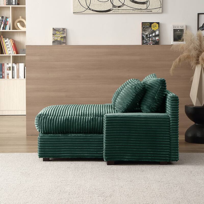 Corduroy Single Sleeper Sofa Bed with Toss Pillows and Square Arm