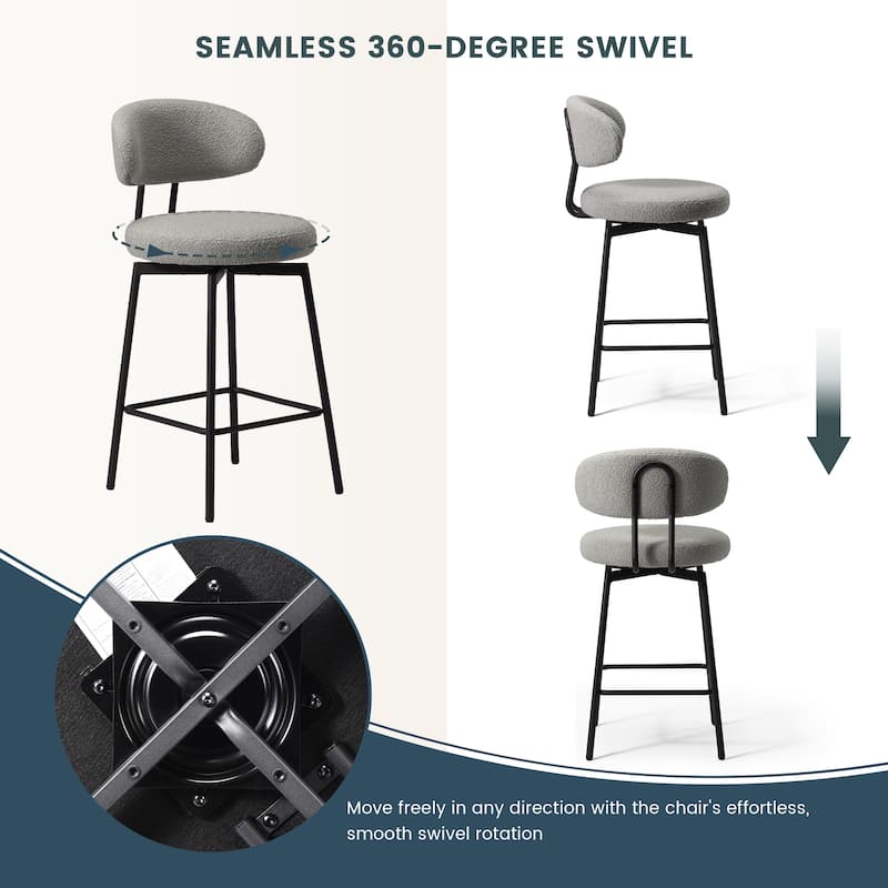 Bayville 27 Inch Faux Shearling Fabric Upholstered Swivel Counter Stool (Set of 2)