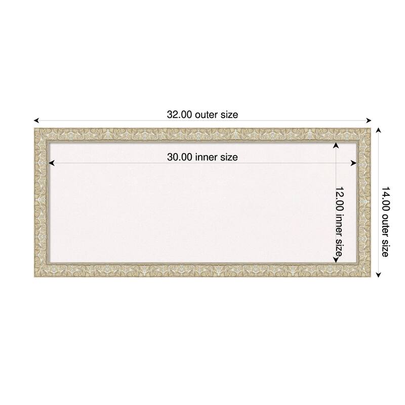 Lila Silver Wood Framed Cork Board - Bulletin Board, Organization Board, Pin Board - White - 32 x 14 in