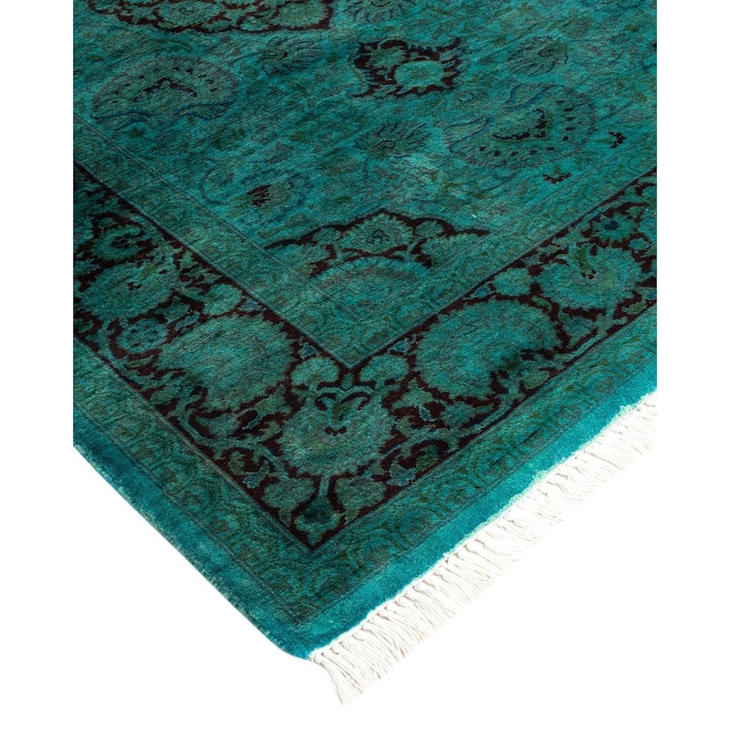 Overton Hand Knotted Wool Vintage Inspired Modern Contemporary Overdyed Blue Area Rug - 3' 2" x 5' 3"