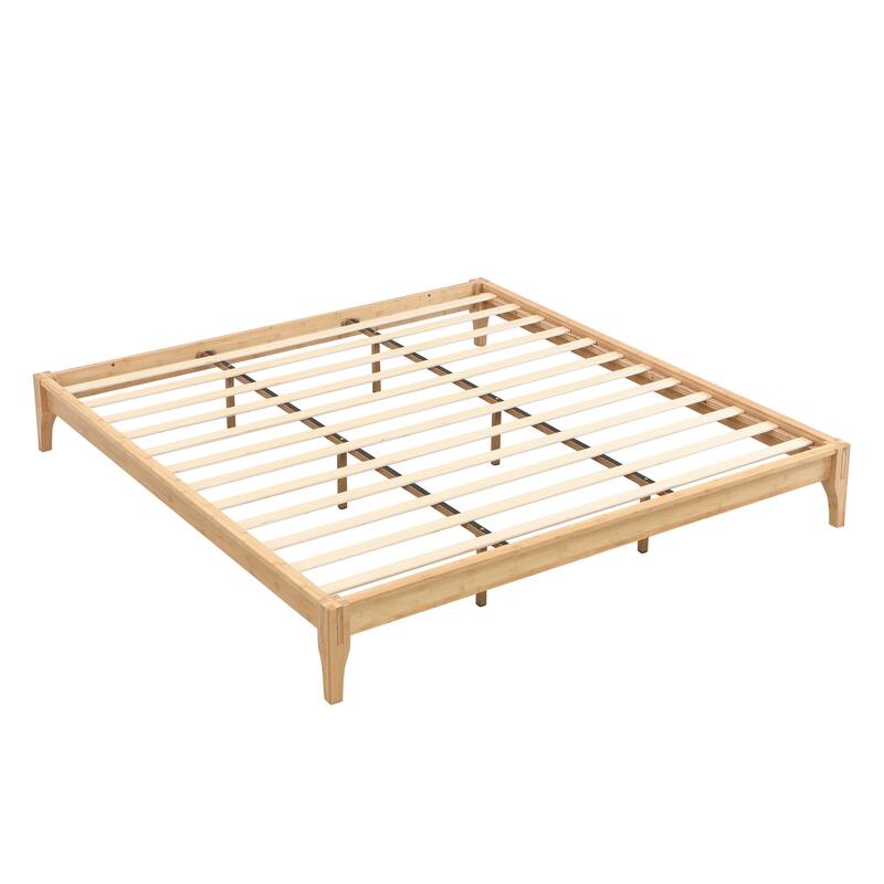 Bamboo Bed Frame Modern Platform Bed Wood Slat Support Low Profile Bed Open Frame with Under Bed Storage and Center Support Legs