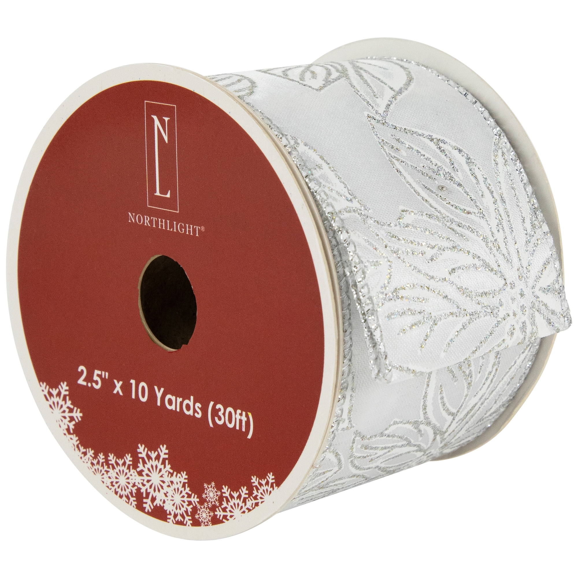 Shimmering Silver Floral Wired Craft Christmas Ribbon 2.5" x 10 Yards