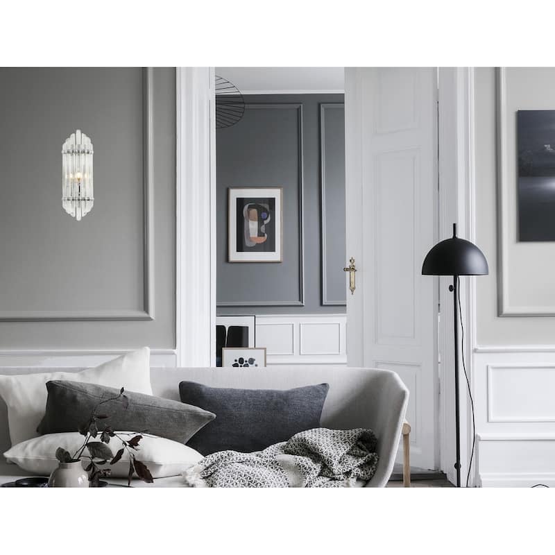 1 Light Shiny Nickel Metal Wall Sconce with Glass Rods