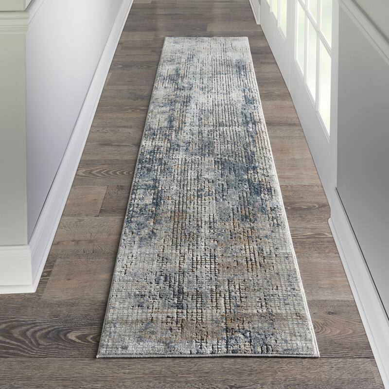 Porch & Den Meadowbrook Distressed Area Rug - 2' 2" x 7' 6" - Blue/Beige - Runner