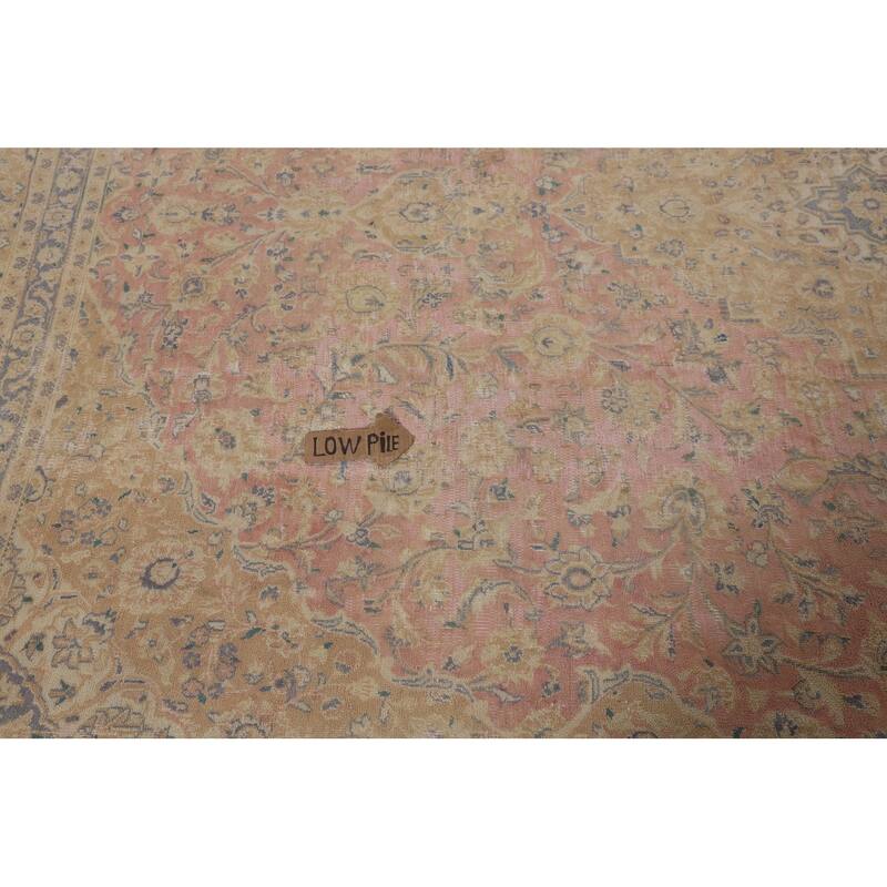 Traditional Pink Mashad Persian Vintage Area Rug Handmade Wool Carpet - 9'7"x 12'2"