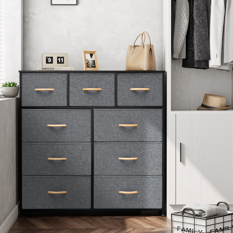 Home Extra Wide Closet Dresser Storage Tower Organizer Unit 9 Drawers