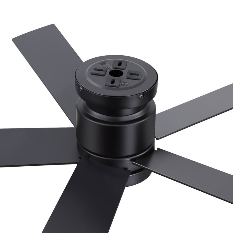 52-inch Black Flush Mount Ceiling Fan with LED Light and Remote