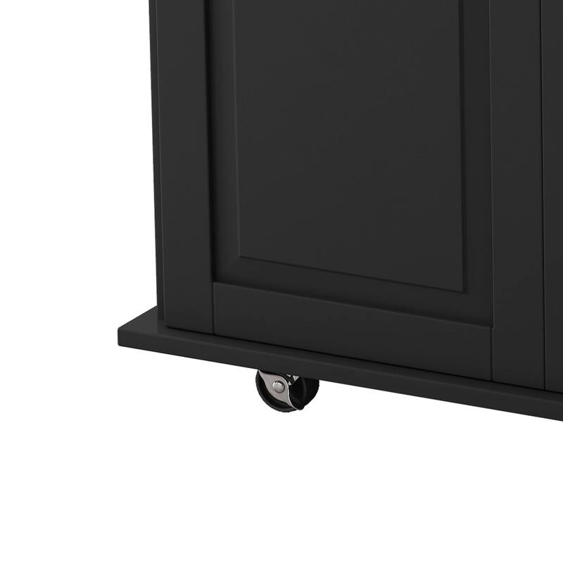 Mobile Kitchen Storage Cart with Folding Countertop, 2-Door Cabinet, Drawers, Towel Rack & Smooth-Rolling Casters