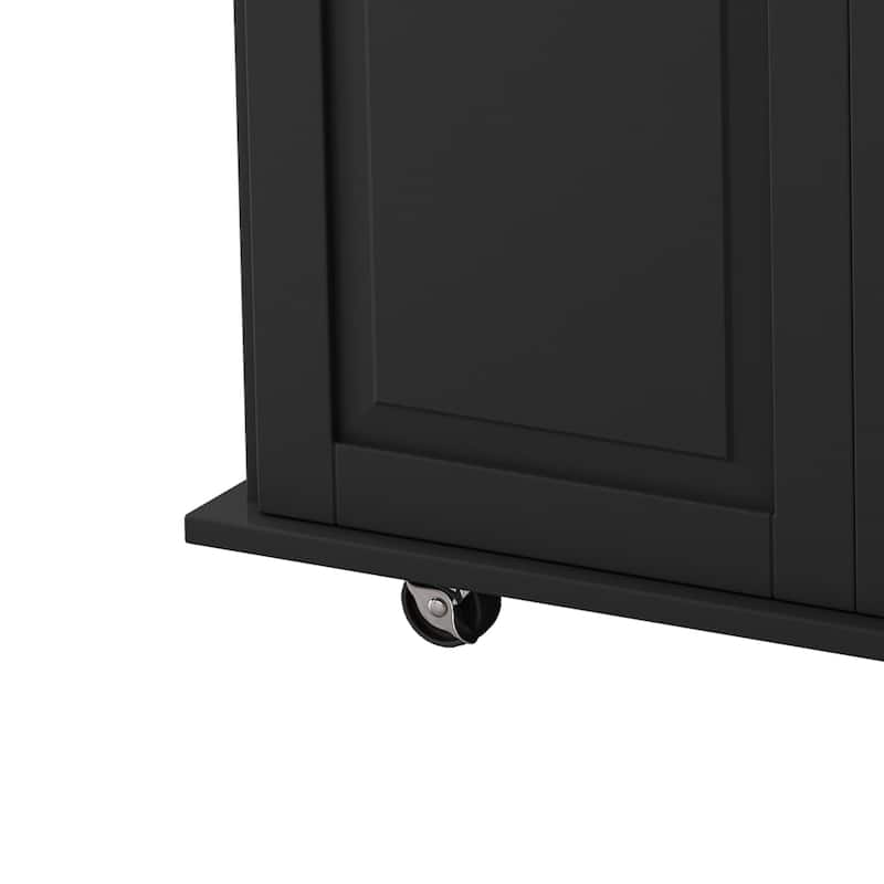 White Kitchen Island Cart with Expandable Solid Wood Table Top, 2 Cabinets, 3 Drawers, Spice & Towel Rack - 43.31"