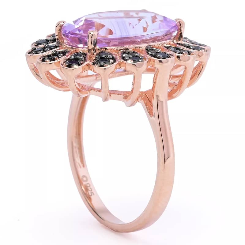 Rose Gold Over Sterling Silver Pink Amethyst, Black Spinal Ring