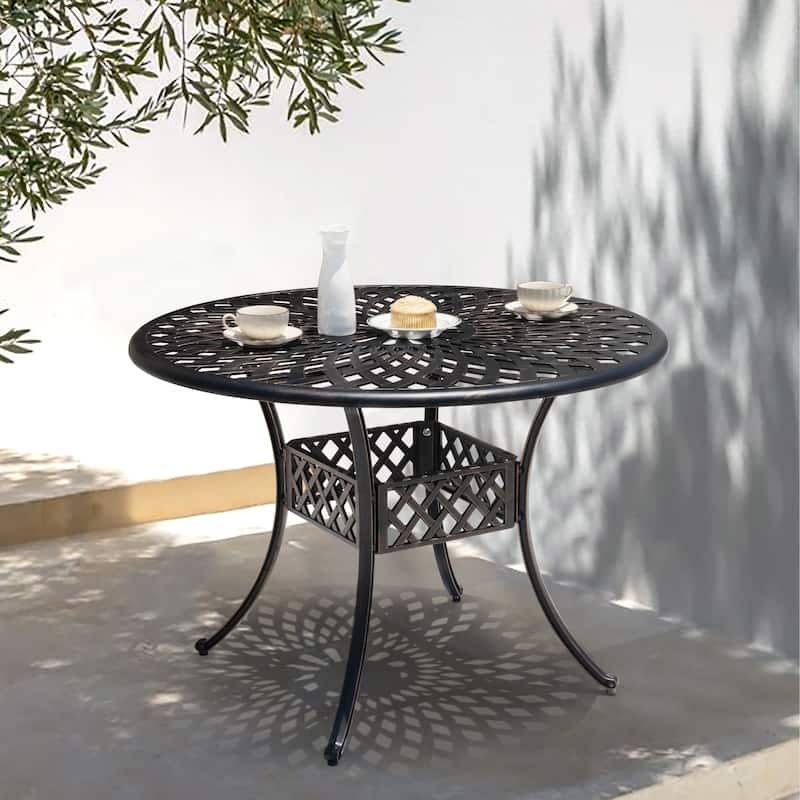 Nuu Garden Outdoor Round Cast Aluminum Dining Table with 2.24'' Umbrella Hole