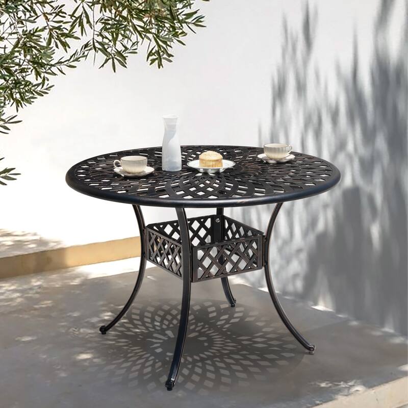 Outdoor Round Cast Aluminum Dining Table with Umbrella Hole