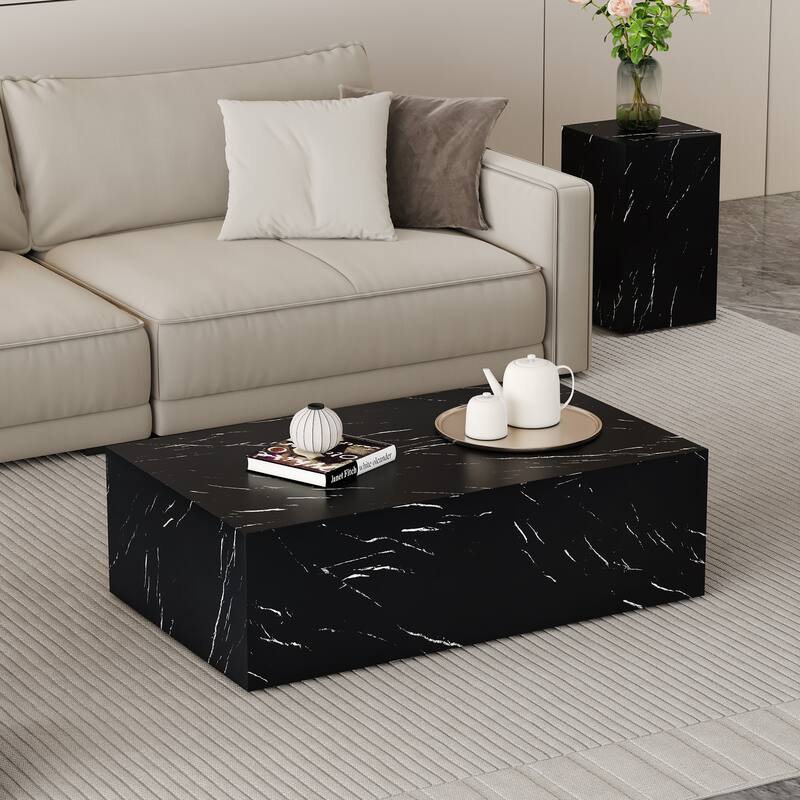 Marble Texture MDF Coffee Table - Luxurious Design, Perfect Living Room Accent.Fashion texture design coffee table - Black