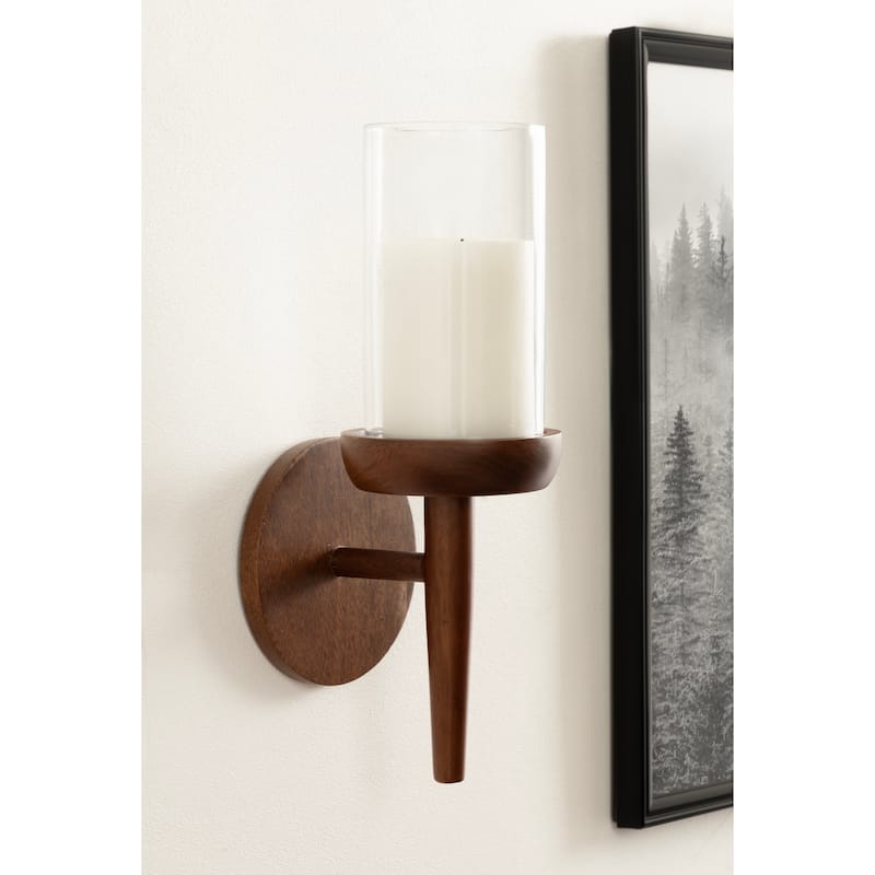 Kate and Laurel Shae Wood and Glass Wall Sconce
