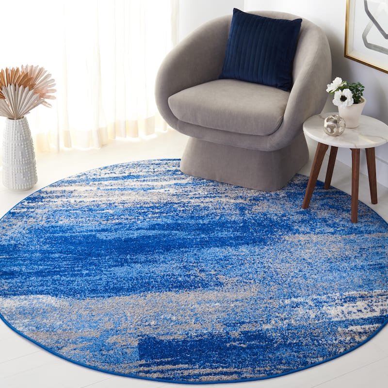 SAFAVIEH, Adirondack Allegonda Modern Abstract Rug - 10' Round - Silver/Blue