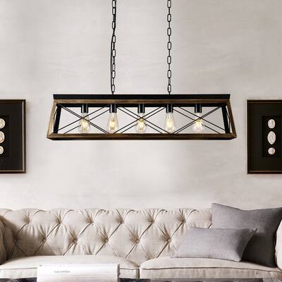 Industrial 5-Lights Square/Rectangle Island Chandeliers with Matte Black - 38 inches