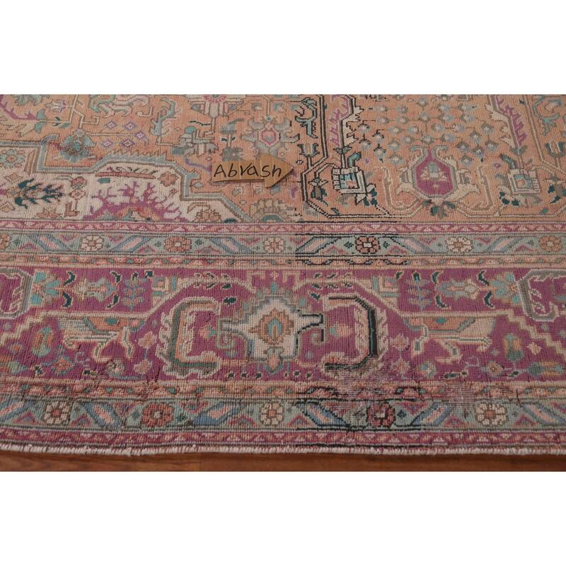 Geometric Tabriz Persian Vintage Area Rug Handmade Wool Carpet - 9'7"x 12'5"