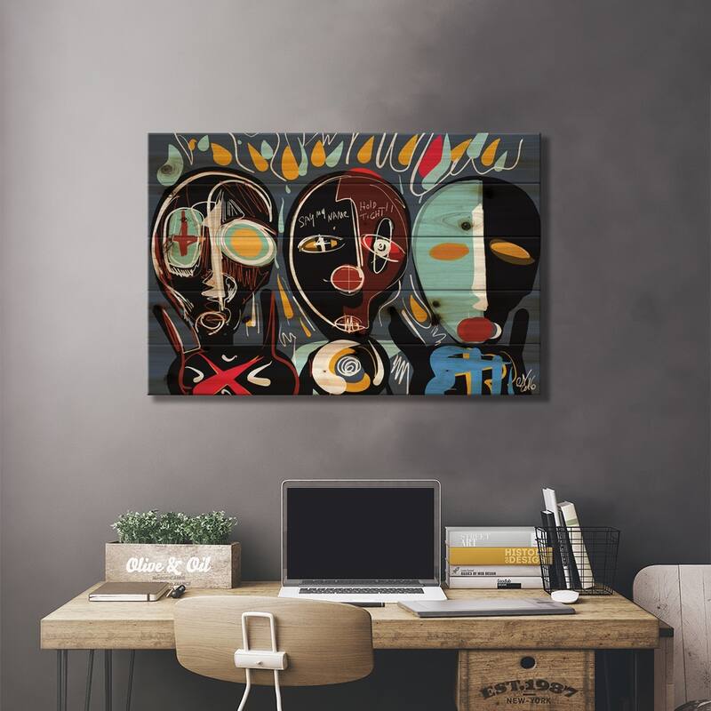 We Are A Family Print On Wood by Emmanuel Signorino - Multi-Color
