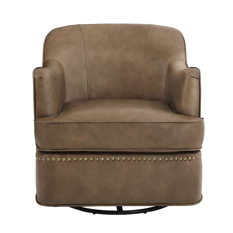 Set of 2 Genuine Leather Swivel Upholstered Accent Barrel Chair with Metal Base for Living Room