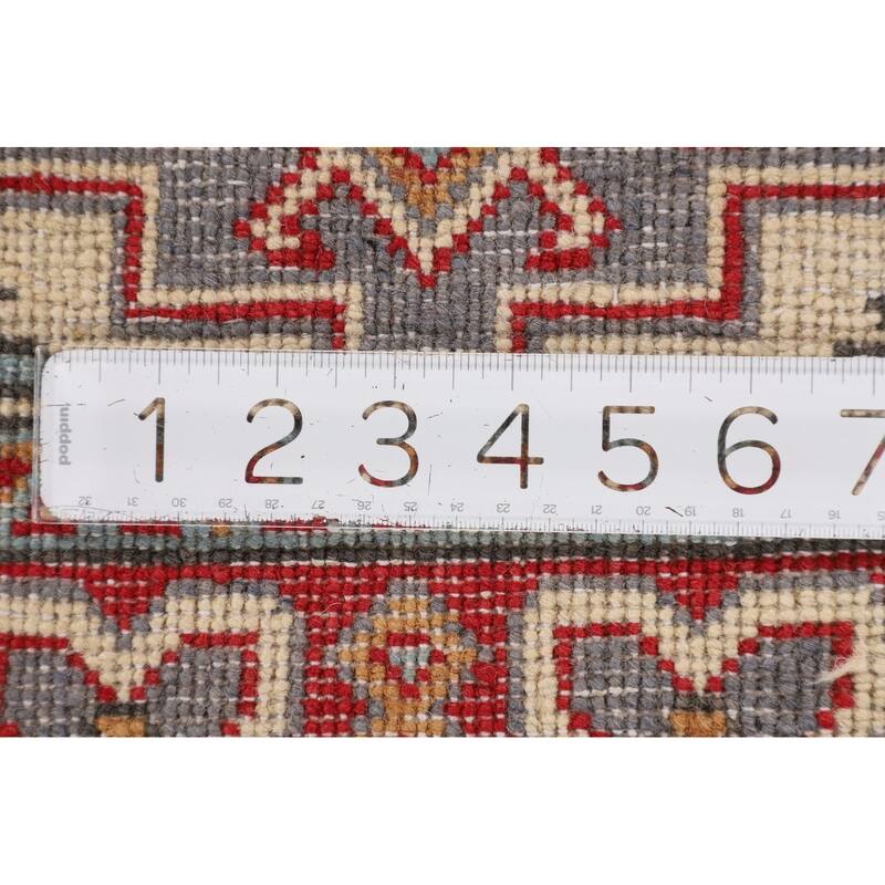 Ivory Geometric Kazak Accent Rug Hand-Knotted Wool Carpet - 2'7" x 4'3"