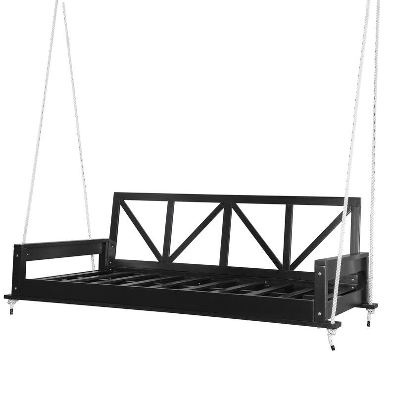 Acacia Wood Twin Size Patio Swing Bed with Hanging Frame