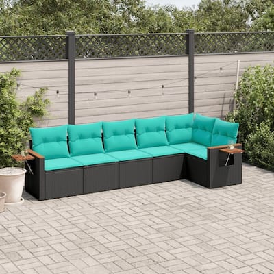 vidaXL 6 Piece Patio Sofa Set with Cushions Black Poly Rattan - 21.7x27.2x24.4-Without table
