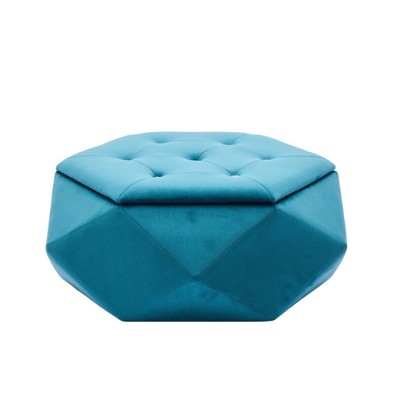 Blue Elegant Velvet Diamond Tufted Storage Ottoman - Multi-Functional Seating for Living & Bedroom