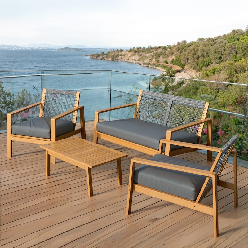 4-piece Furniture Set Outdoor Patio Conversation Set Acacia Wood