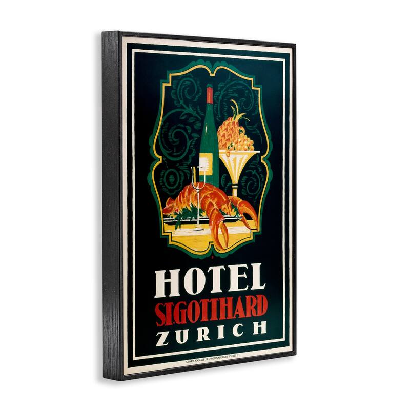 Stupell Vintage Hotel Zurich with Lobster Framed Giclee Art Design By Marcus Jules