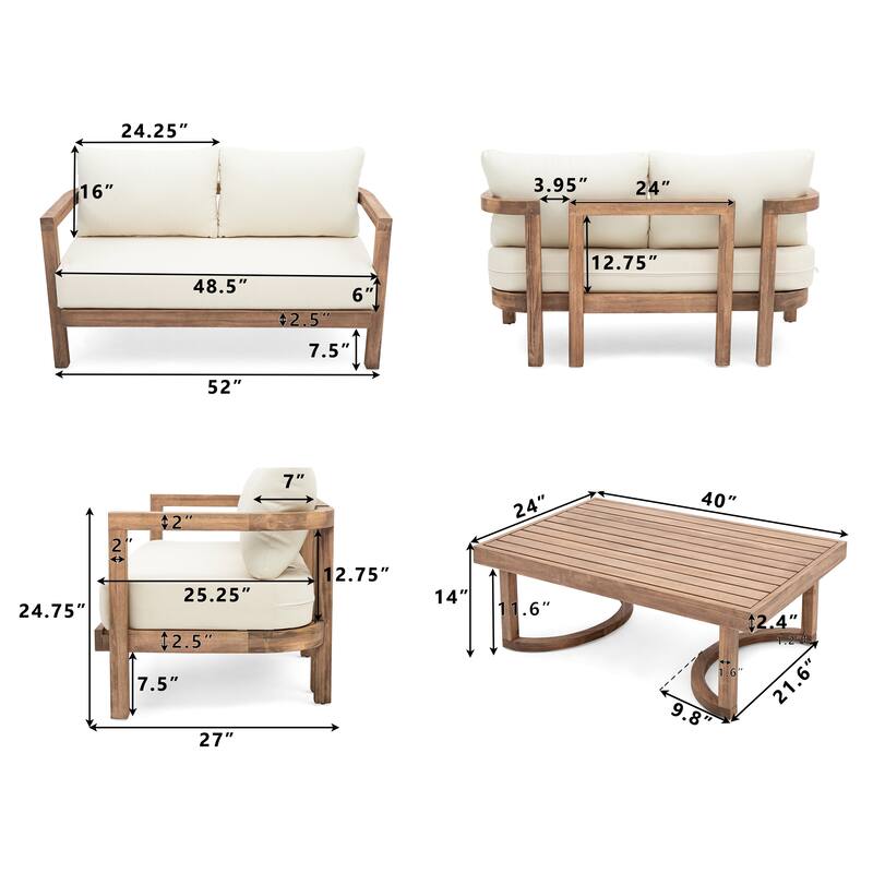 Wichita Outdoor 5-piece Acacia Wood Chat Set with Cushions by Christopher Knight Home