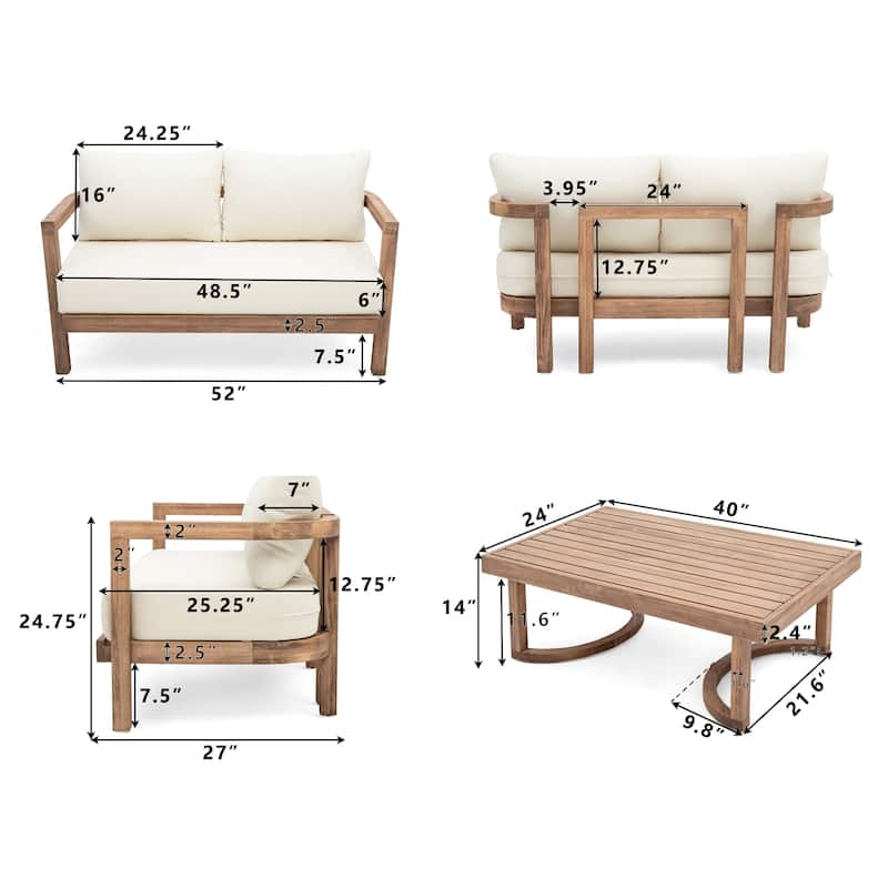 Wichita Outdoor Acacia Wood Transitional Loveseat and Coffee Table with Cushions by Christopher Knight Home