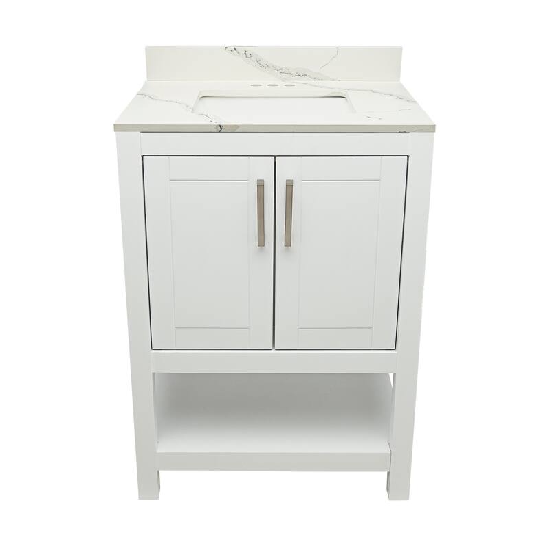 Taos 25" Bathroom Vanity with Cultured Marble Vanity Top Sink in White with White Basin