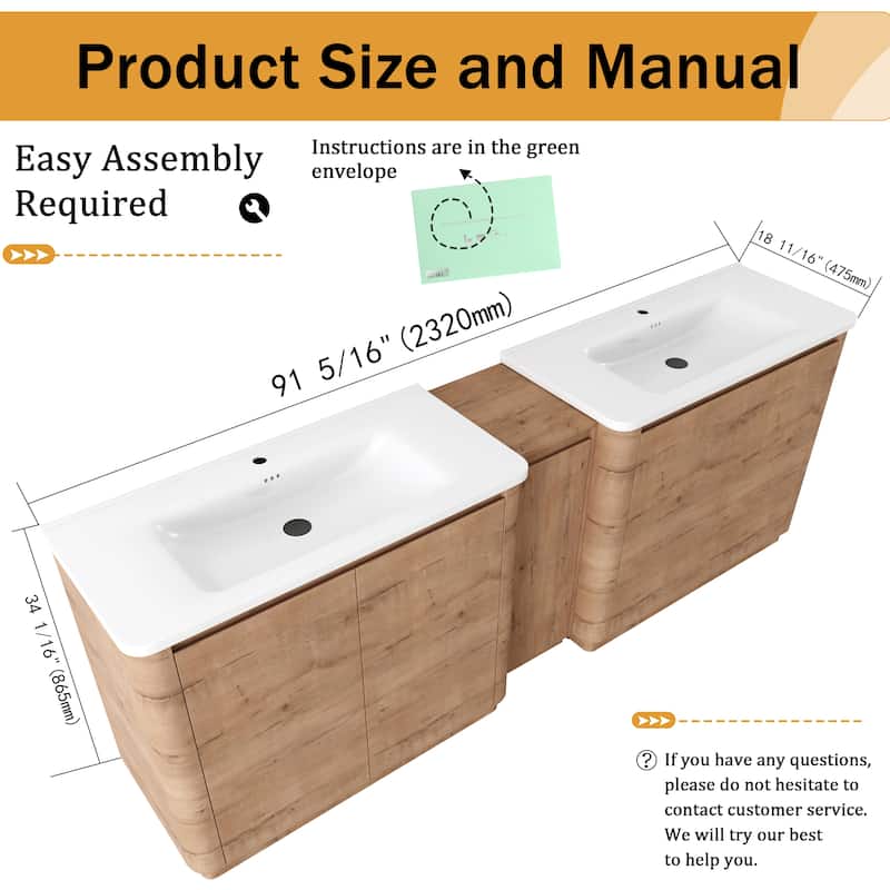 Malwee 36"/40"/48"/52"/60"/64"/84"/92" Bathroom Vanity with Sink, FreeStanding Bathroom Vanity with Door and Adjustable Shelf