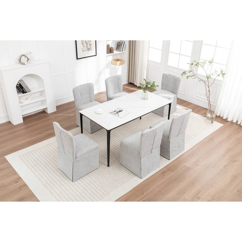 2-Piece Linen Dining Chairs, Modern Fabric Side Chairs,with Padded Seat and Backrest, Upholstered Armless Chairs