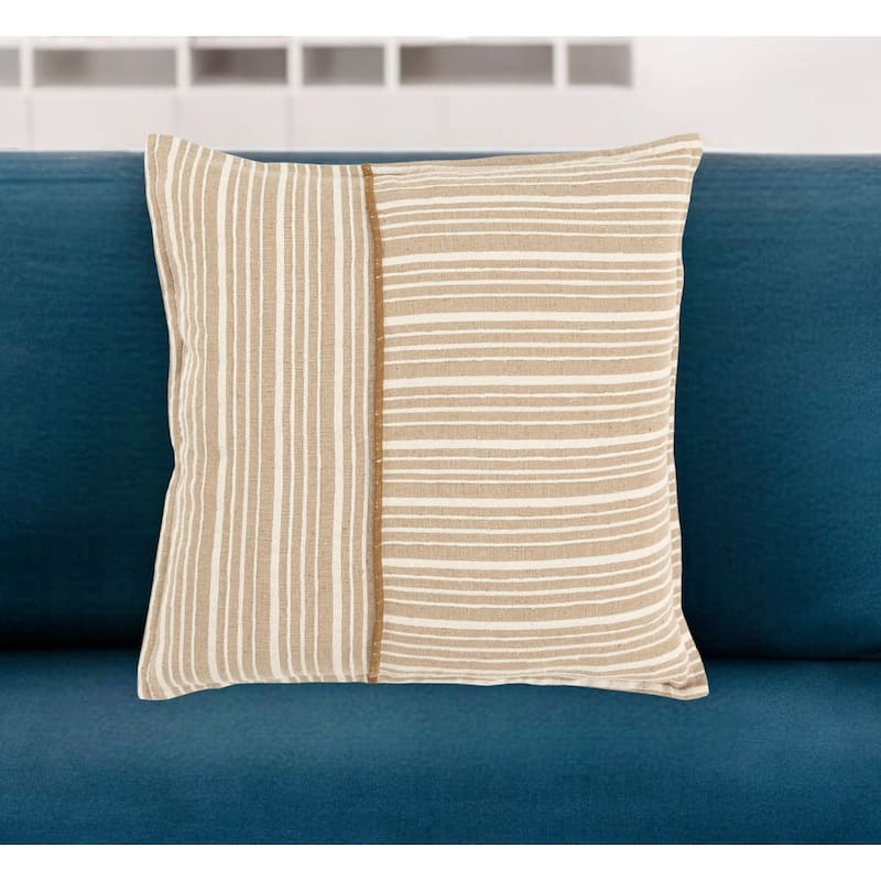 HomeRoots 20" Natural and Ivory Striped Cotton Throw Pillow - Accent - Polyester