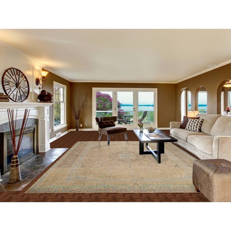 Hand Knotted Oriental 100% Wool Carpet Traditional Floral Peach Kashan Area Rug - 12' 10'' X 9' 4''