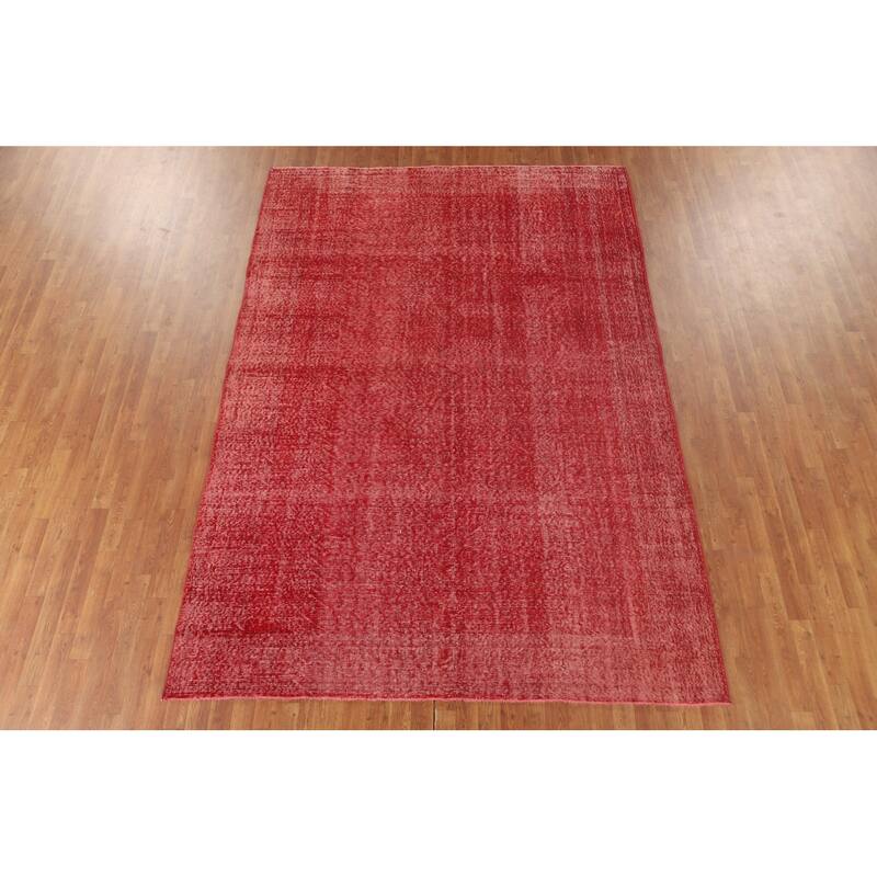 Anatolian Turkish Rug Hand-Knotted Distressed Over-Dyed Wool Carpet - 7'0" x 10'1"