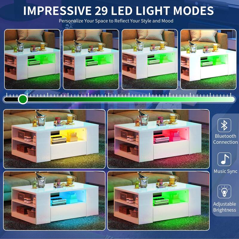 Moasis Modern High Gloss LED Coffee Table with Drawers and Shelves