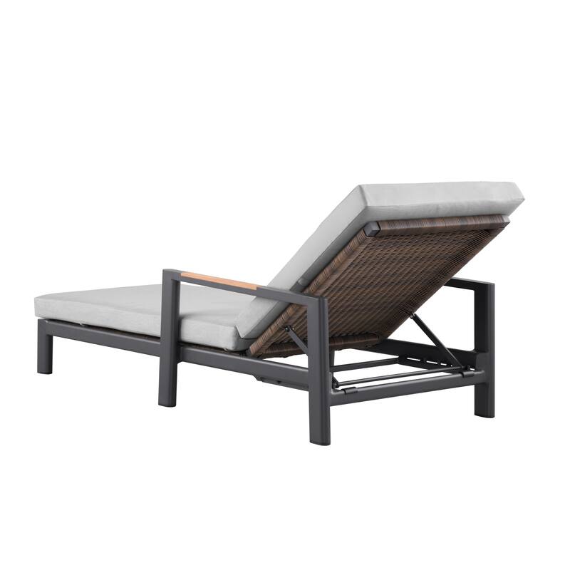 Arlo Teak & Wicker Aluminum Dual-Use Outdoor Chaise Lounge (Set of 2)