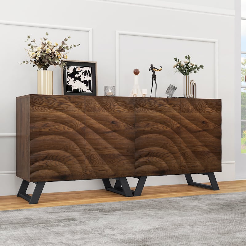 2/4 Door Wood Storage Cabinet Sideboard Buffet TV Stand with Adjustable Shelves - 63"W